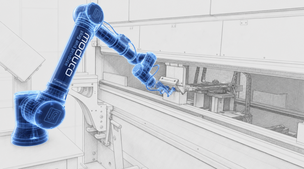 Roboter automatisiert eine Abkantpresse