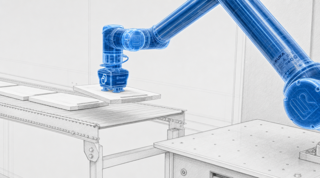 Roboter automatisiert eine Schleifmaschine